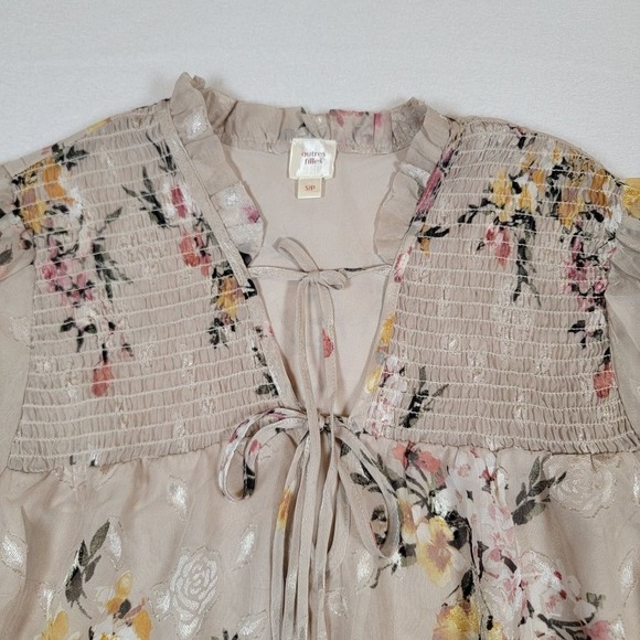Autres Filles Womens Blouse Sz S Boho Floral Embroidered Lined Chiffon Front Tie - Picture 4 of 10